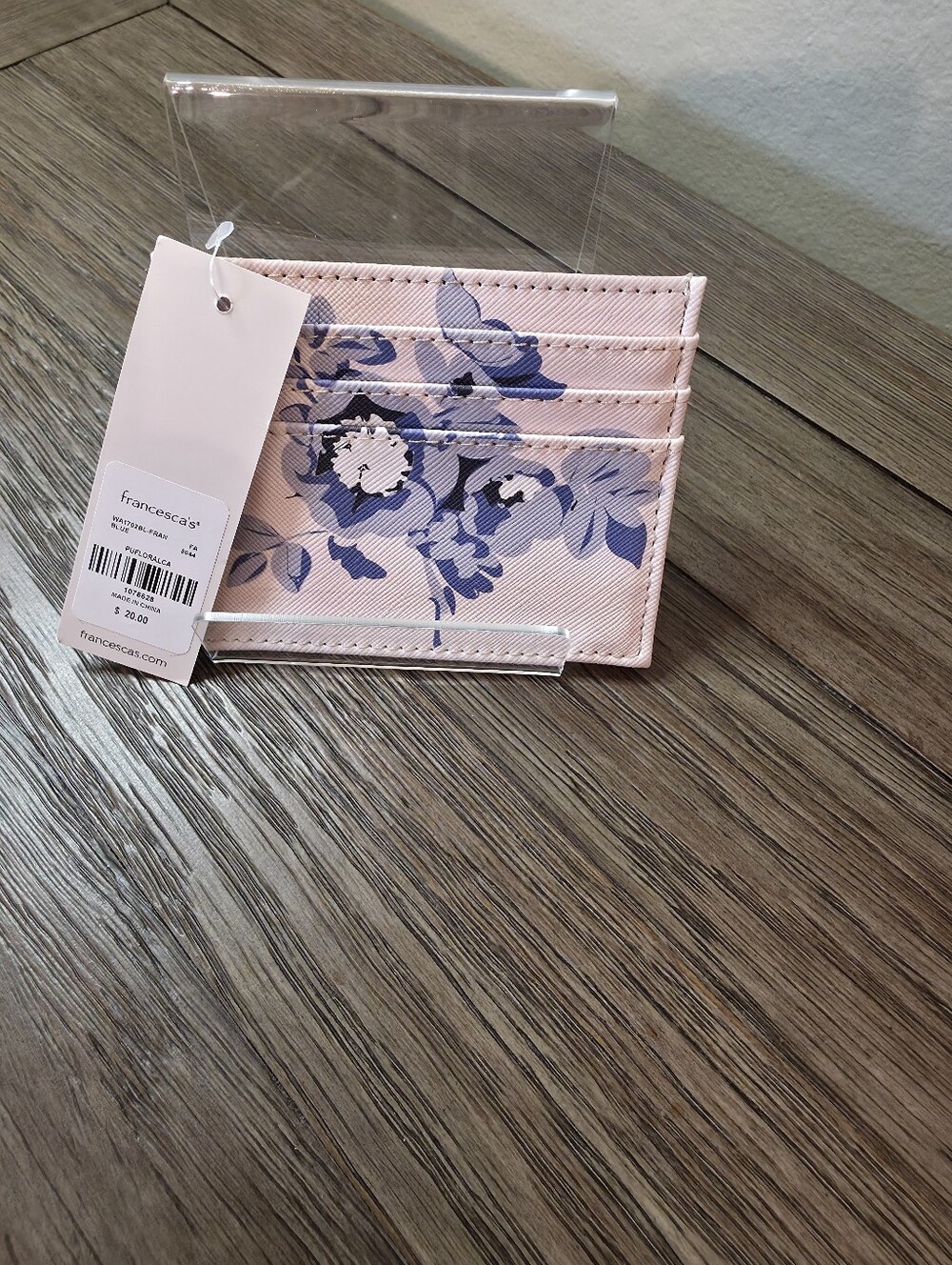 Francesca's Blush Pink Card Holder with Blue Floral Print